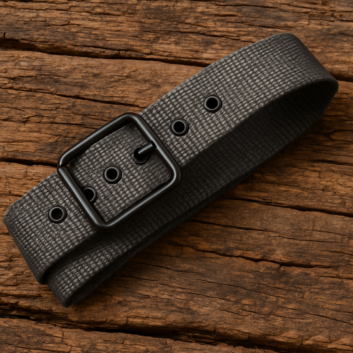 Army green canvas riem gecombineerd met cargo broek en horloge