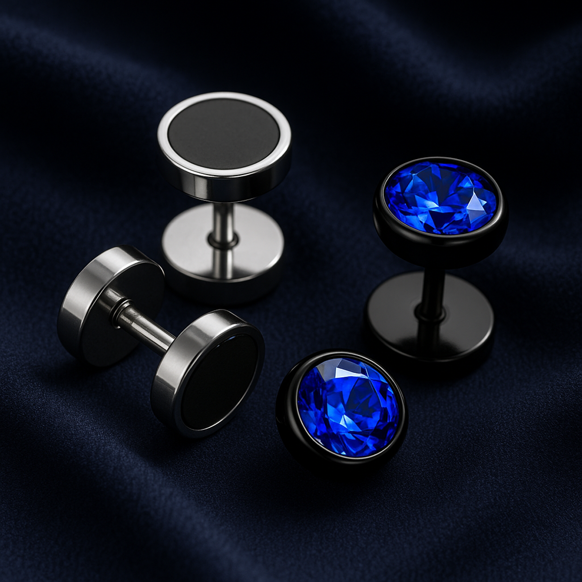 Minimalistische staaf-stud en zwarte onyx stud voor heren