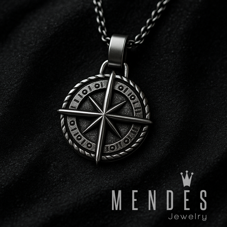 Zilverkleurige stalen heren ketting met hanger in edelstaal