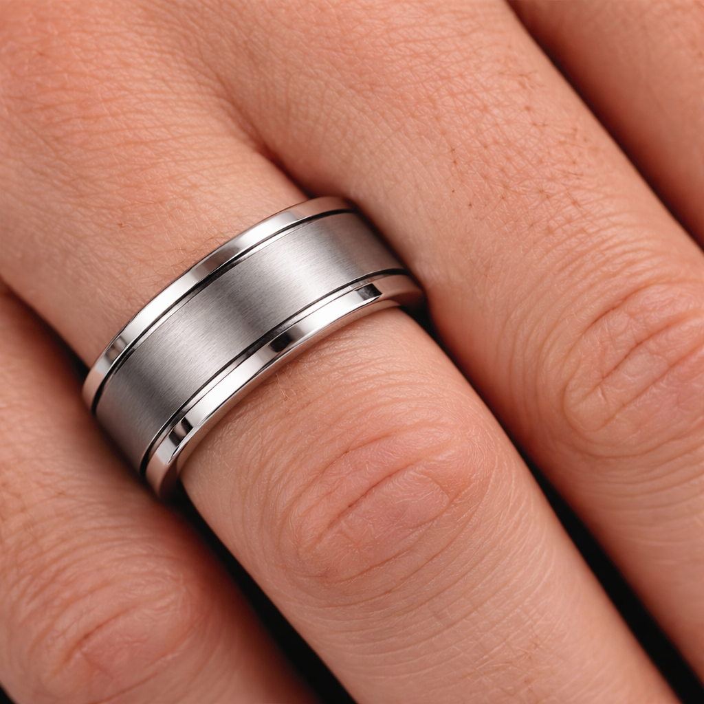 Zwarte stalen heren ring met matte en glanzende afwerking