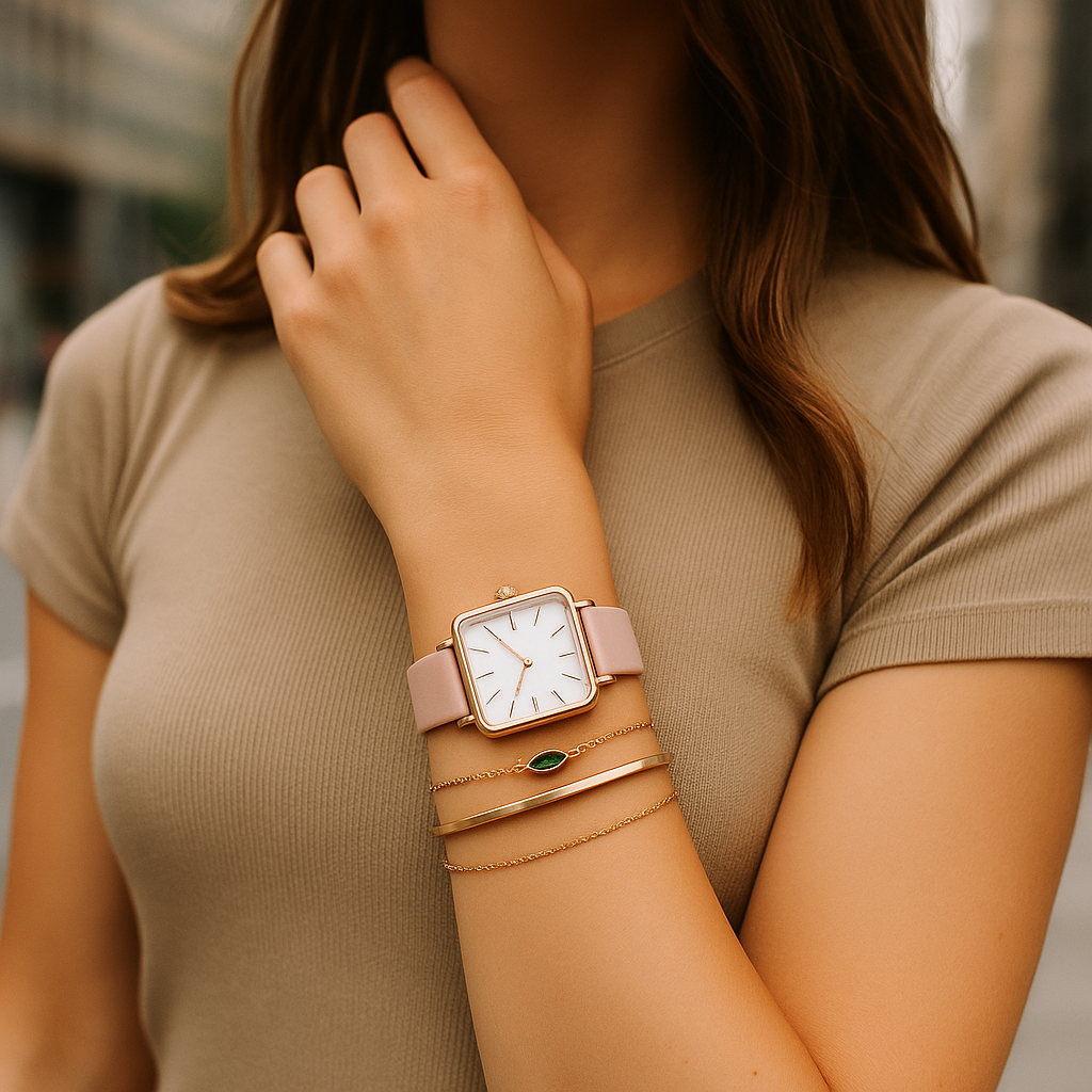 Dameshorloge met armbanden: mix van RVS, schakels en zirkonia