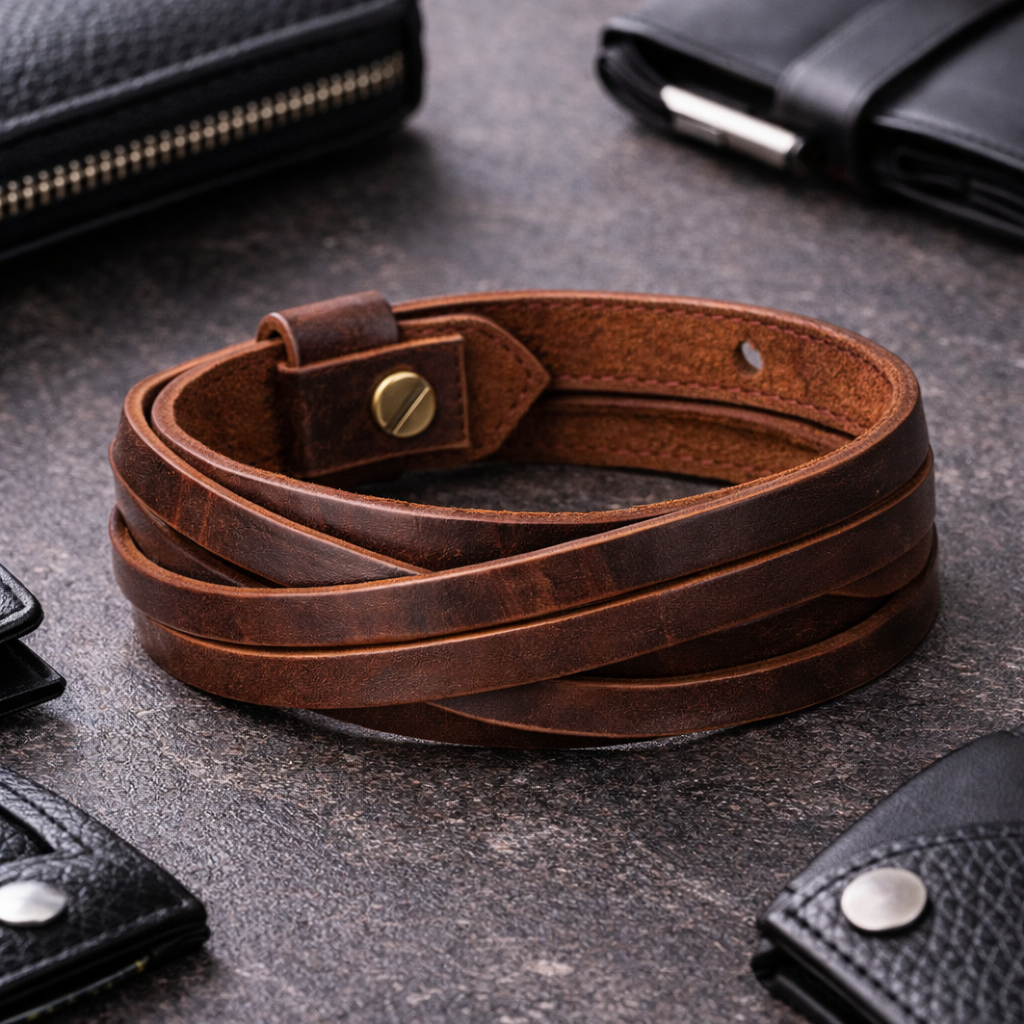 Bruine leren herenarmband met verstelbare sluiting voor een comfortabele fit