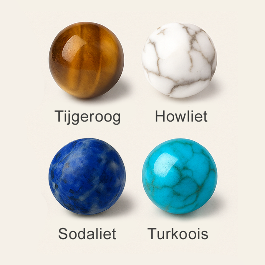 Tijgeroog, howliet, sodaliet en turkoois – kralenoverzicht