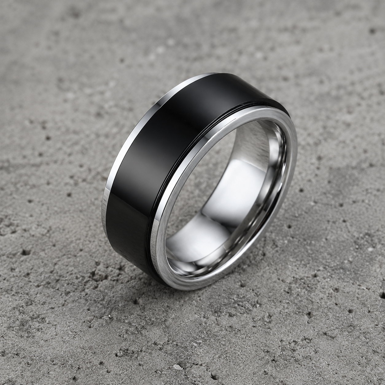 Stalen herenring gecombineerd met armband en horloge