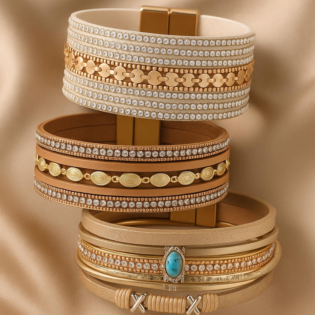 Boho armbanden met leer, kralen en natuursteen – Lookinggoodtoday