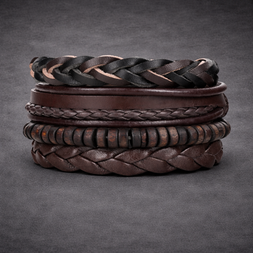 Brede Armbanden voor Heren in leer met edelstaal- en touwdetails