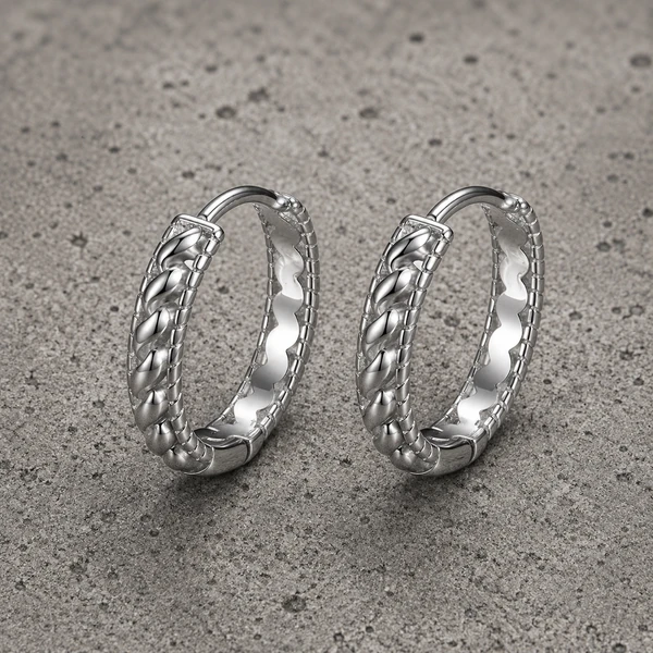 Zilverkleurige twisted rope Oorringen voor Heren