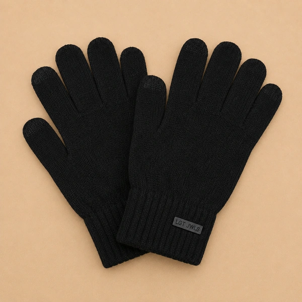 Zwarte gebreide Heren Handschoenen van Acryl en Polyester op neutrale achtergrond