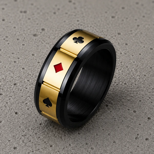 Zwarte en goudkleurige Heren Ring met spinner