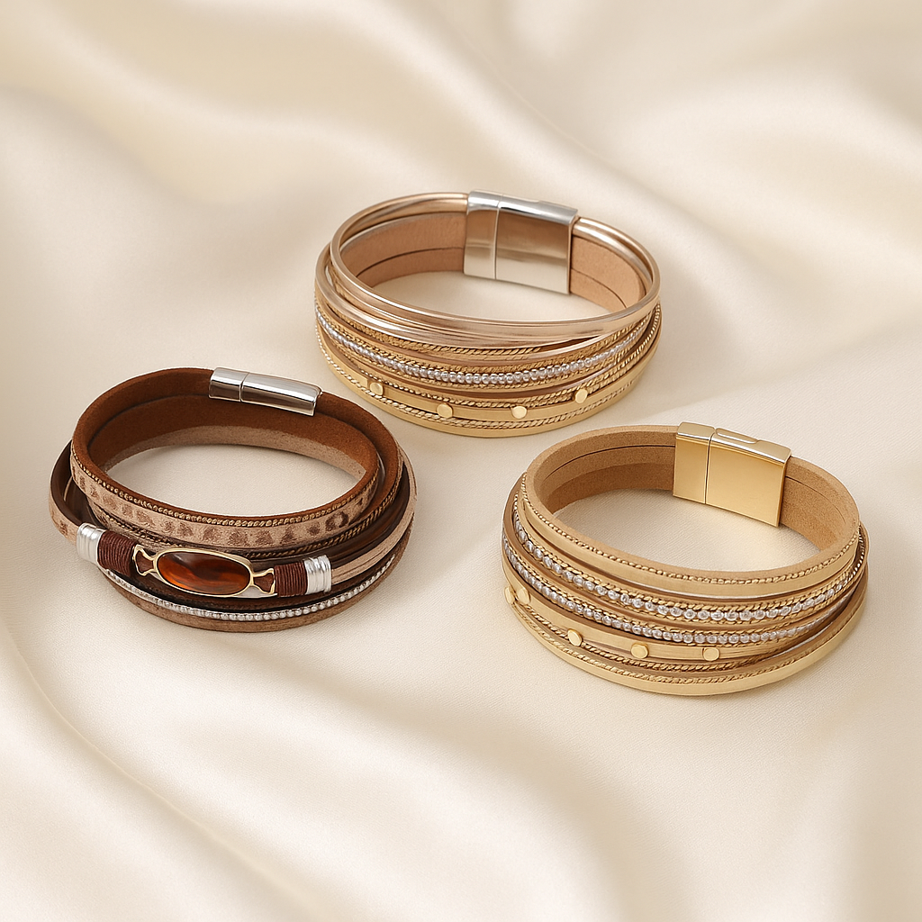 Wikkel armbanden dames leer, koord & kralen