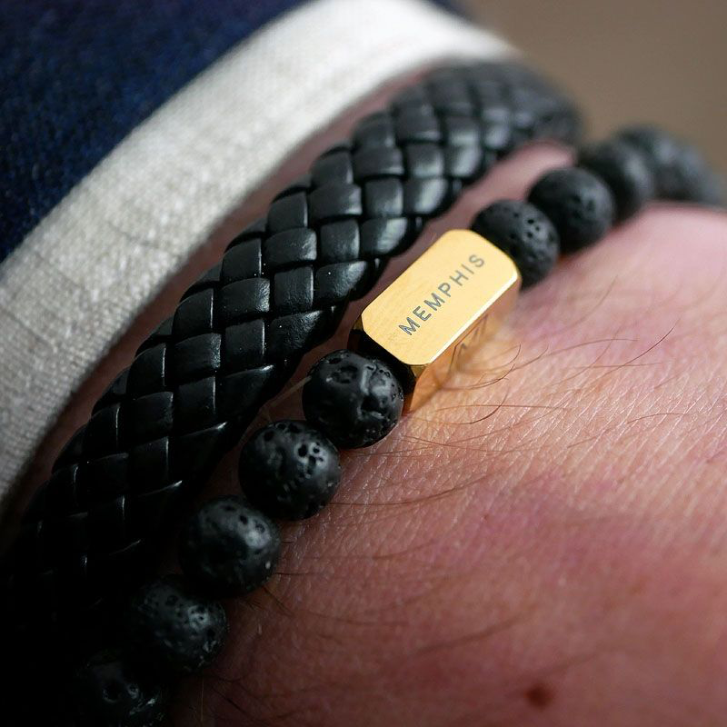 Memphis armbanden met tijgeroog, howliet en lavasteen