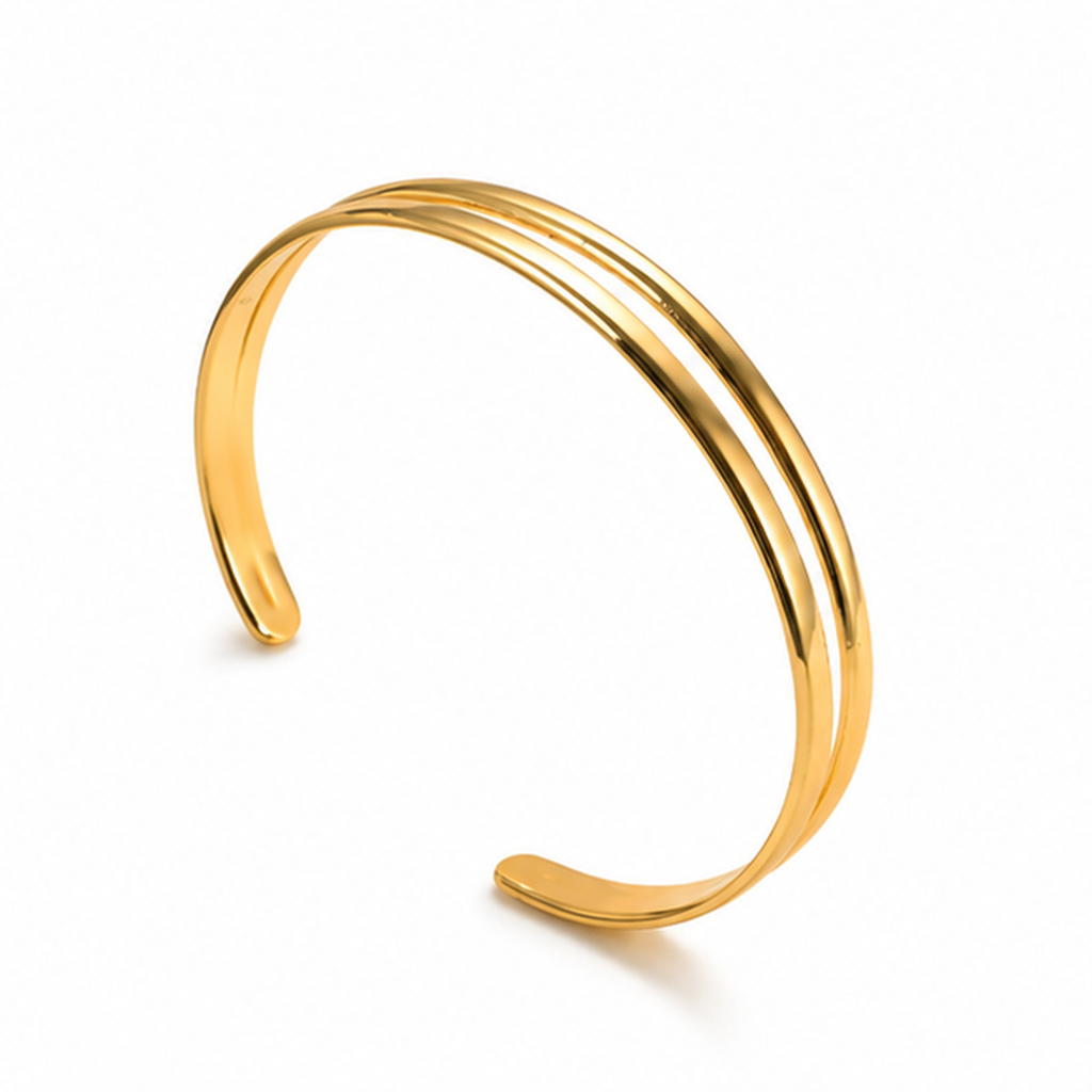 Cilla Jewels Goudkleurige Open Damesarmband met Dubbele Gladde Band