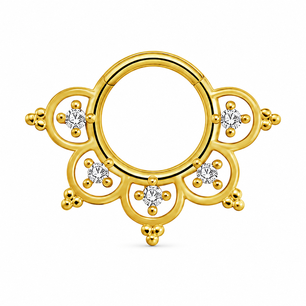 Cilla Jewels Goudkleurige Septum Clicker met Witte Zirkonia en Bloemmotief
