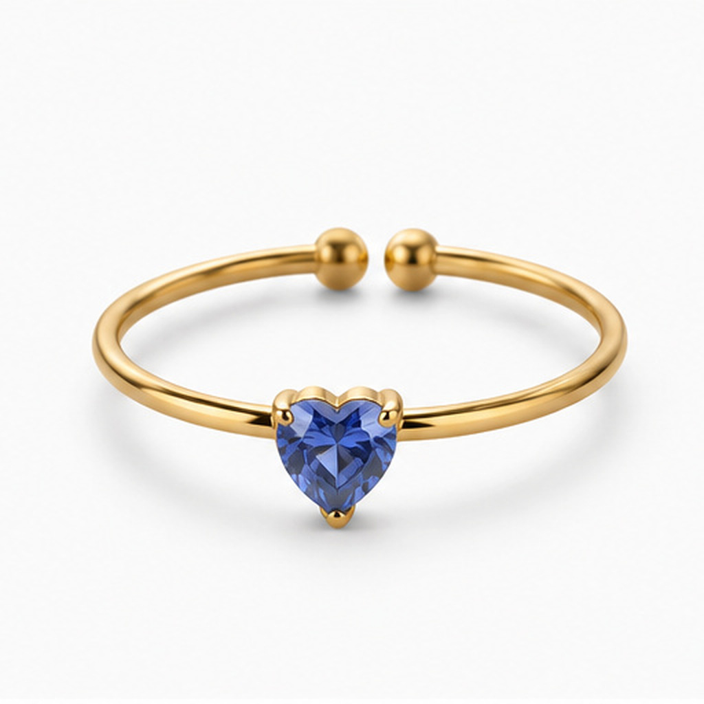 Cilla Jewels Goudkleurige Verstelbare Damesring met Blauwe Hartvormige Zirkonia