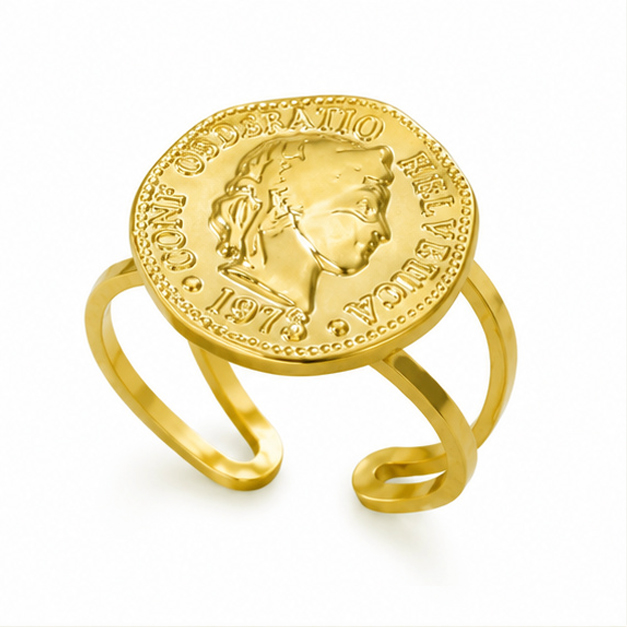 Cilla Jewels Goudkleurige Verstelbare Damesring met Rond Muntmotief
