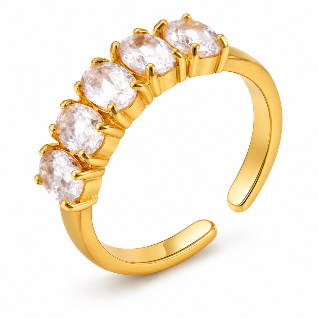 Cilla Jewels Goudkleurige Verstelbare Damesring met Vijf Ovale Zirkonia