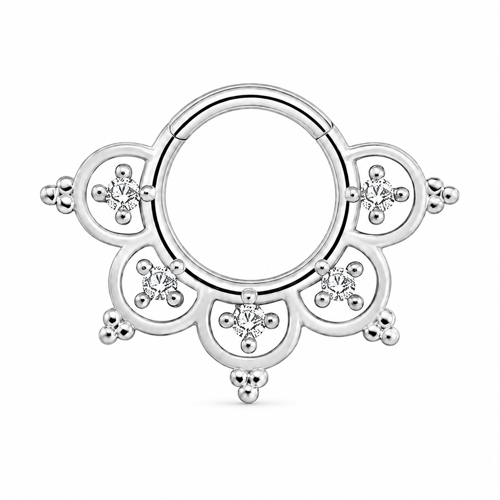 Cilla Jewels Zilverkleurige Septum Clicker met Witte Zirkonia en Bloemmotief