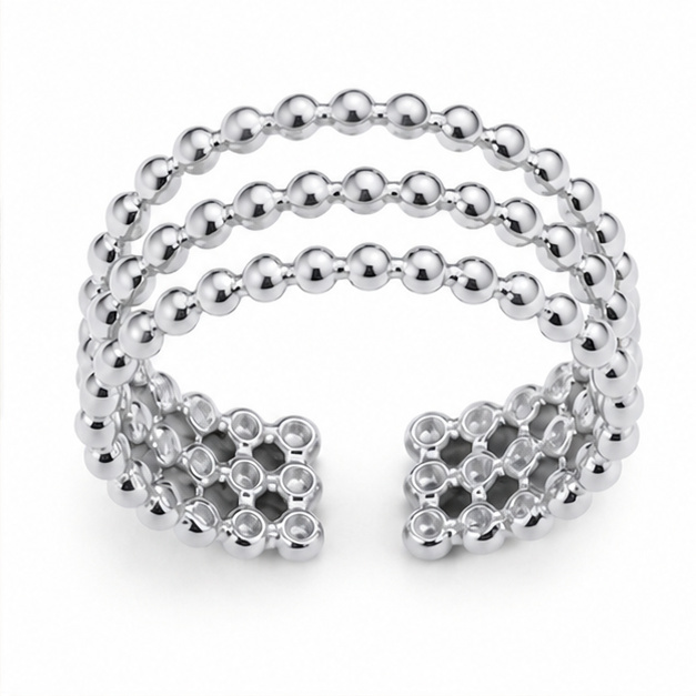 Cilla Jewels Zilverkleurige Verstelbare Damesring met Drie Fijne Bolletjesbanden