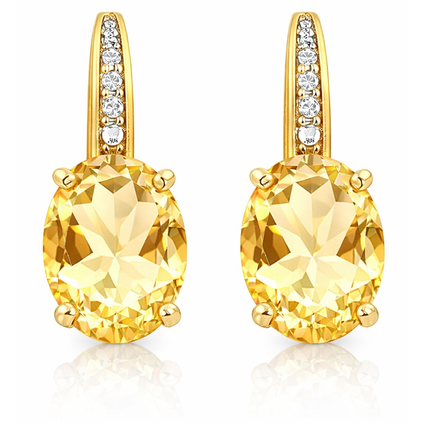 Cilla Jewels 925 Zilveren Oorbellen met Grote Citrine Steen afbeelding