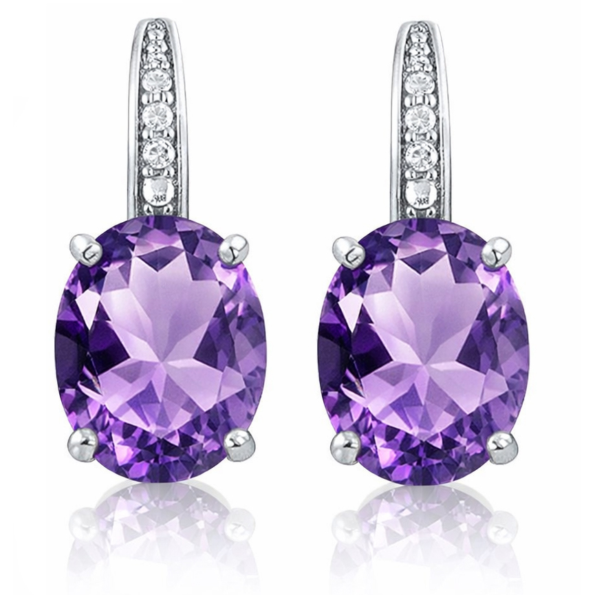 Cilla Jewels 925 Zilveren Oorbellen met Grote Paarse Amethyst Steen