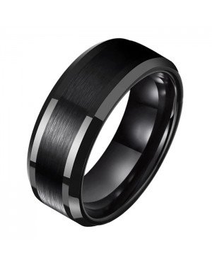 Wolfraam heren ring zwart geborstelde streep 8mm