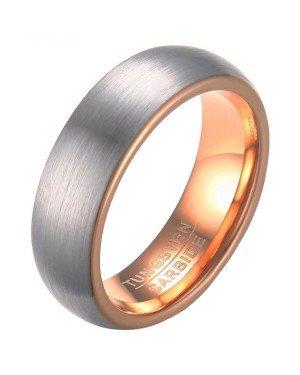 Wolfraam ring geborsteld zilver met Rosegoud 6mm