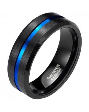 Wolfraam heren ring Zwart met Blauw 8mm