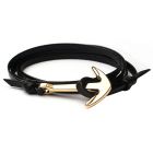 Anker armband leren koord zwart met goudkleurig