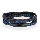 Armband Dubbel Gevlochten Leer  - Zwart Blauw