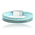 Blauwe dames armband gevlochten leer met magneetsluiting