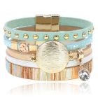 Blauwe multicolor leren dames armband Ibiza stijl met bedels en studs