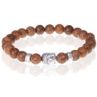 Bruine houten kralen armband zilverkleurige Buddha
