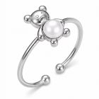 Cilla Jewels Zilverkleurige Verstelbare Damesring met Beermotief en Witte Parel