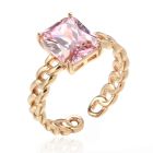 Cilla Jewels Damesring - 585 Rose Gouden Plating, Rechthoekige Roze Zirkonia, Cuban Link Schakels