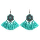 Dames oorbellen hangers met katoenen kwastjes kleur turquoise