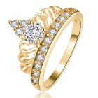 Dames Ring Edelstaal Verguld met Kroon en Zirkonia Stenen