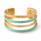 Deja Jewels Goudkleurige Brede Verstelbare Damesring met Turquoise Banddetails