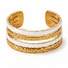 Deja Jewels Goudkleurige Brede Verstelbare Damesring met Witte Banddetails