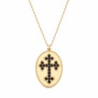 Deja Jewels Goudkleurige Dames Ketting met Ovale Zwarte Kruishanger