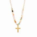 Deja Jewels Goudkleurige Dames Kralenketting met Multicolor Kralen en Kruishanger