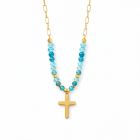 Deja Jewels Goudkleurige Dames Kralenketting met Turquoise Kralen en Kruishanger