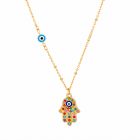Deja Jewels Goudkleurige Hamsa Damesketting met Multicolor Zirkonia en Boze Oog