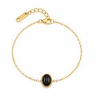 Deja Jewels Goudkleurige Verstelbare Damesarmband met Ovale Zwarte Steen