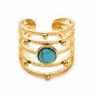 Deja Jewels Goudkleurige Verstelbare Damesring met Turquoise Cabochon