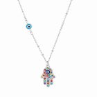 Deja Jewels Zilverkleurige Hamsa Damesketting met Multicolor Zirkonia en Boze Oog