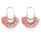 Deja Jewels Bohemian Gouden Oorbellen met Roze Franje Waaierhangers