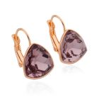 Deja Jewels Oorbellen met Hangers - Dames, Roségouden Afwerking, Paarse Bolle Driehoek Glassteen