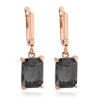 Deja Jewels Oorbellen met Hangers - Dames, Roségouden Afwerking, Rechthoekige Smokey Grey Glassteen