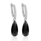 Deja Jewels Oorbellen met Hangers - Dames, Zilveren Afwerking, Zwarte Waterdrop Glassteen