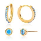 Elenza Gouden Oorring- en Studset met Blauwe Zirconia